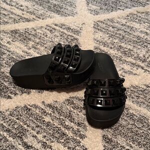 Chic Black Studded Slide Sandals